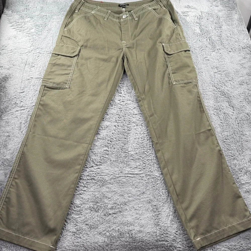 True Religion Mens Olive Green Contrast Stitch Cargo Pants Size 36 Embroidered